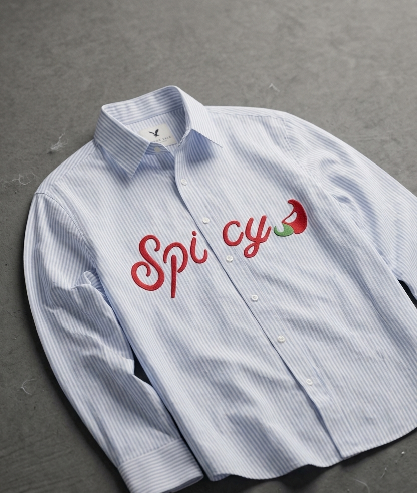 "Spicy" Blue and White Striped Button-Down Shirt